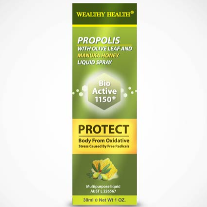Xịt keo ong Wealthy Health Propolis with Olive Leaf and Manuka Honey Liquid Spray 30ml