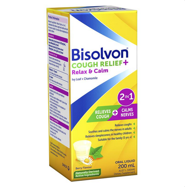 Si-rô ho thư giãn & làm dịu Bisolvon Cough Relief + Relax & Calm Family Cough 200ml