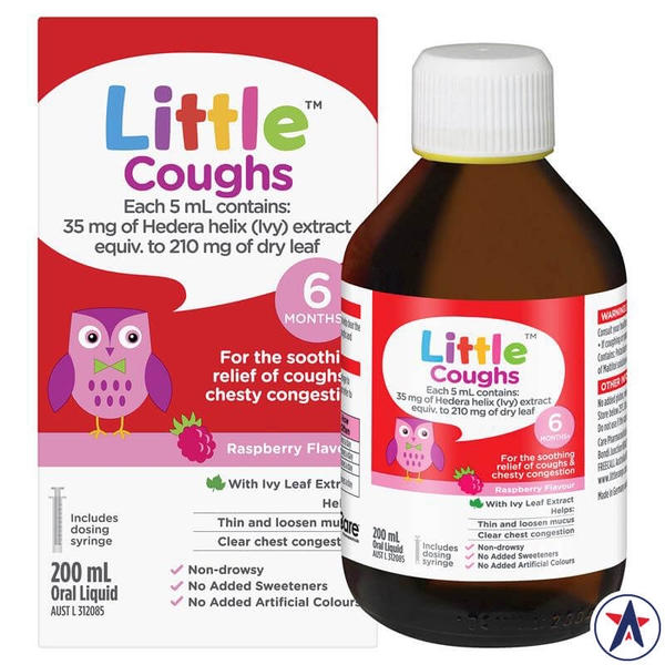 Siro ho cho bé từ 6 tháng tuổi Little Coughs vị dâu Raspberry 200ml [Pre-order]