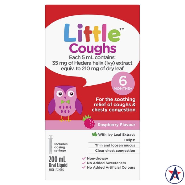 Siro ho cho bé từ 6 tháng tuổi Little Coughs vị dâu Raspberry 200ml