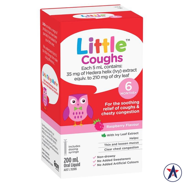 Siro ho cho bé từ 6 tháng tuổi Little Coughs vị dâu Raspberry 200ml
