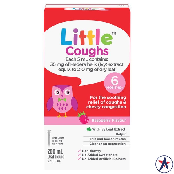 Siro ho cho bé từ 6 tháng tuổi Little Coughs vị dâu Raspberry 200ml