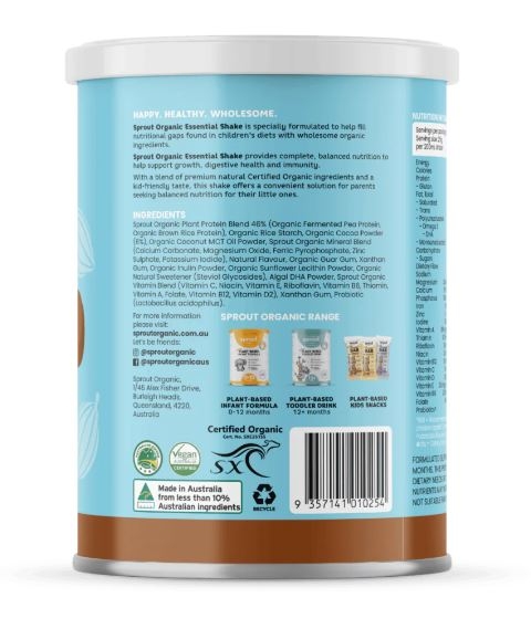 Bột đạm thực vật hữu cơ Sprout Organic kids Essential Shake vị Chocolate 700g