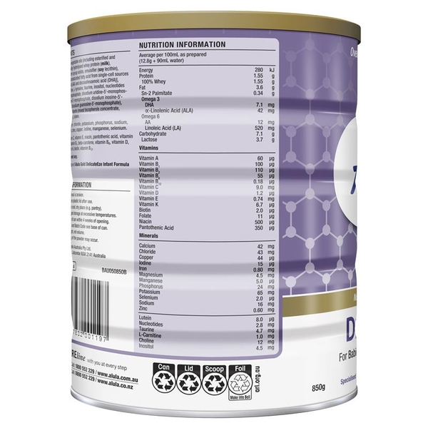 Sữa Alula Gold Úc DelicateEze 850g cho trẻ sơ sinh