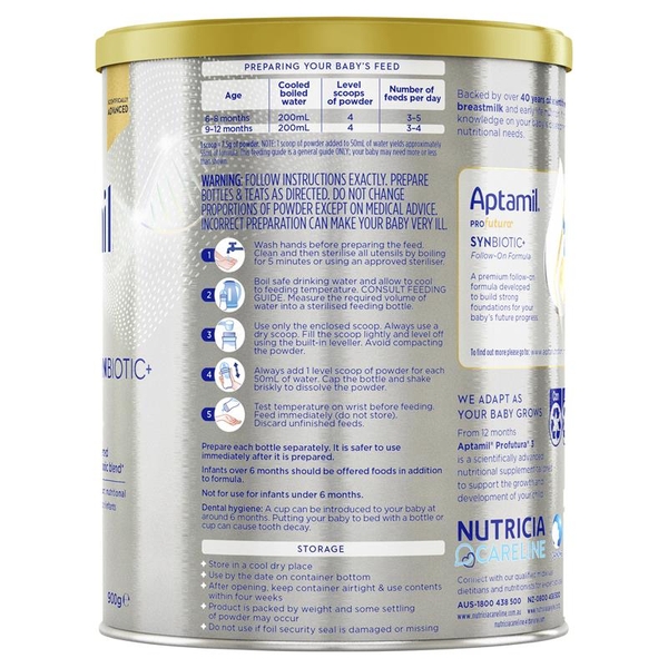 Sữa Aptamil Úc số 2 Profutura Synbiotic+ 900g (6-12 tháng)