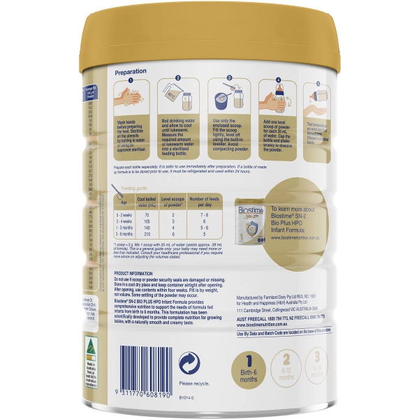 Sữa Biostime SN-2 Bio Plus HPO số 1 Infant 800g (0-6 tháng)