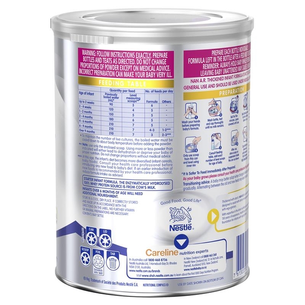 Sữa NAN A.R Baby Infant for Regurgitation 800g (0-12 tháng)