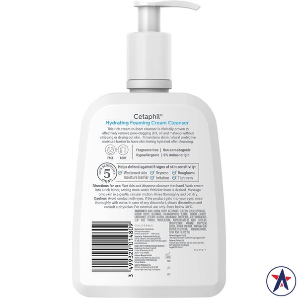 Sữa rửa mặt tạo bọt mịn Cetaphil Hydrating Foaming Cream Cleanser 473ml