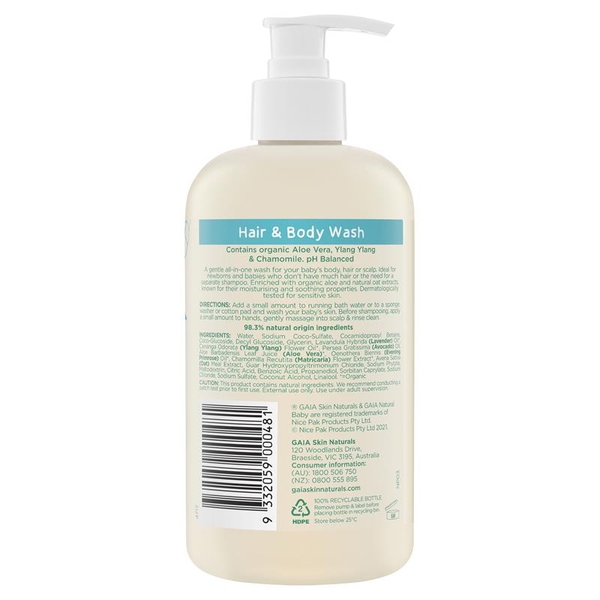 Sữa tắm gội cho bé Gaia Natural Baby Organic Hair Body Wash 500ml