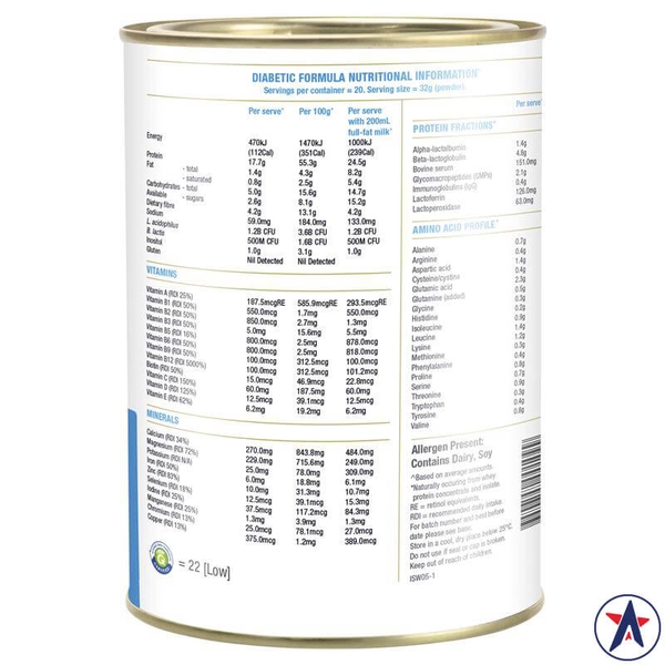 Sữa tiểu đường IsoWhey Diabetic Formula Clinical Nutrition Chocolate 640g