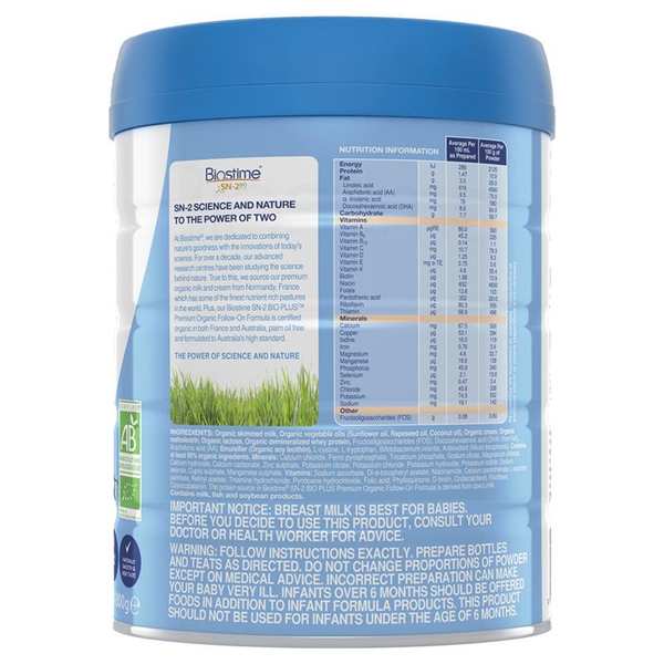 Sữa Organic Biostime SN-2 số 2 Premium 800g cho trẻ từ 6-12 tháng