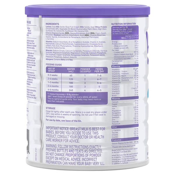 Sữa dê Bubs Australian Goat Milk của Úc số 1 (800g) (0-6 tháng)