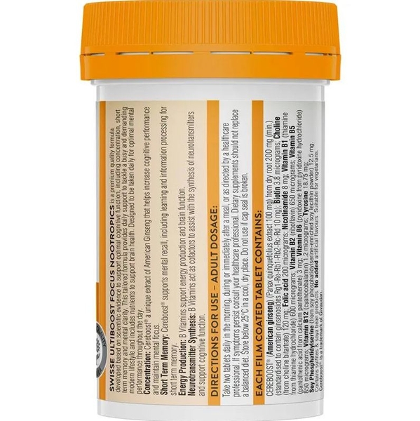 Viên uổng bổ não Swisse Ultiboost Focus Nootropics 60 viên