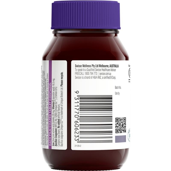 Viên uống bổ sung sắt và men vi sinh Swisse Ultiboost Iron + Probiotic