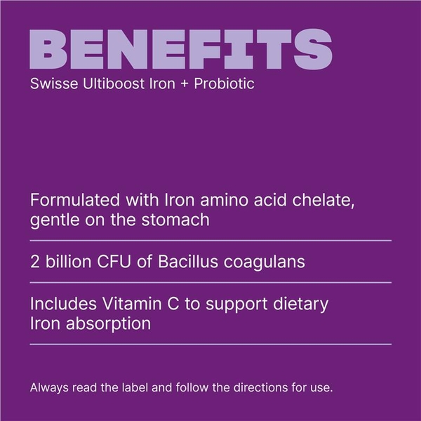 Viên uống bổ sung sắt và men vi sinh Swisse Ultiboost Iron + Probiotic