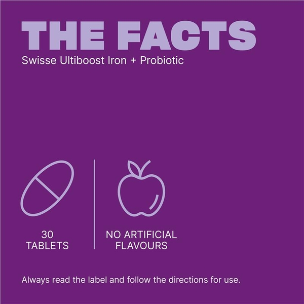Viên uống bổ sung sắt và men vi sinh Swisse Ultiboost Iron + Probiotic