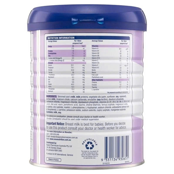 Sữa Novalac IT Anti Constipation Infant 800g cho trẻ từ 0-12 tháng