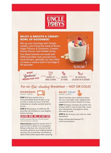 Yến mạch Uncle Tobys Oats Quick Sachets Classic Variety 350g