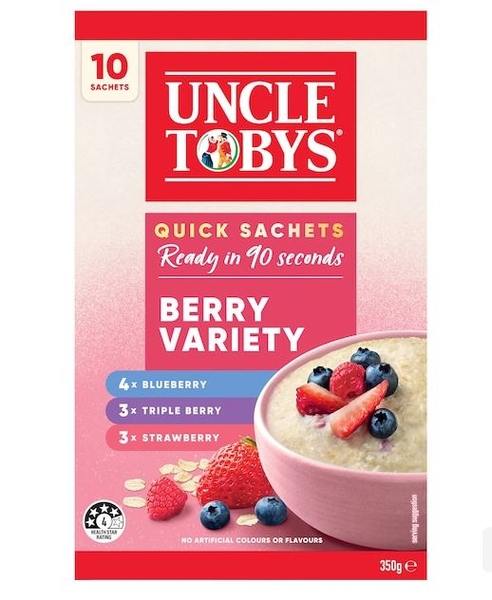 Yến mạch ăn liền Uncle Tobys Oats Sachets Berry Variety 10 pack