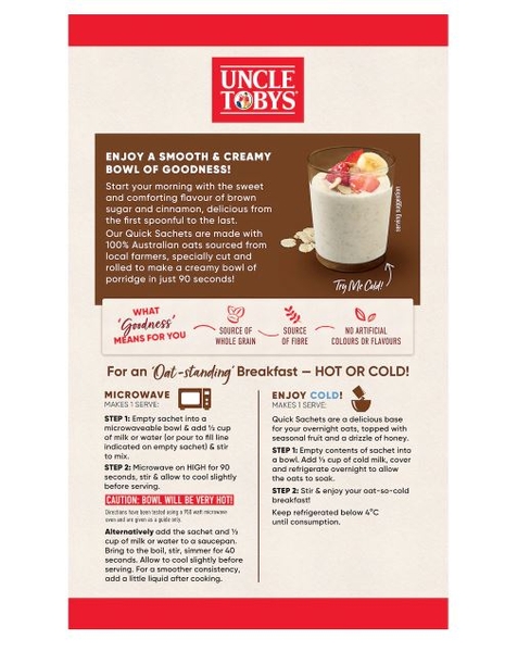 Yến mạch ăn liền Uncle Tobys Oats Sachets Brown Sugar & Cinnamon 10 pack