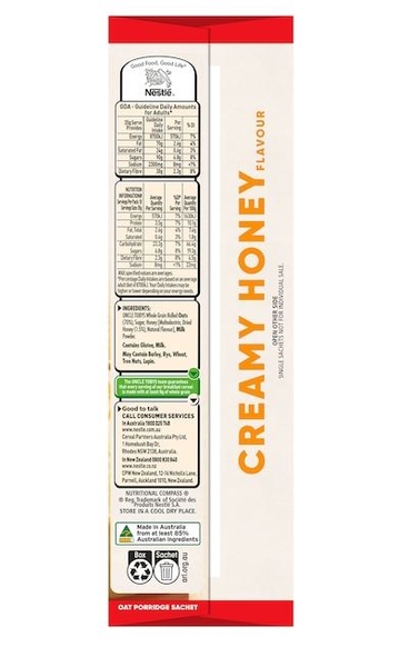 Yến mạch ăn liền Uncle Tobys Oats Sachets Creamy Honey 10 pack