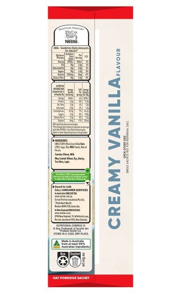Yến mạch ăn liền Uncle Tobys Oats Sachets Creamy Vanilla 10 pack