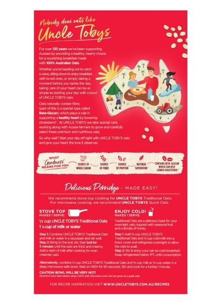 Yến mạch ăn liền cán dẹp Uncle Tobys Traditonal Rolled Oats