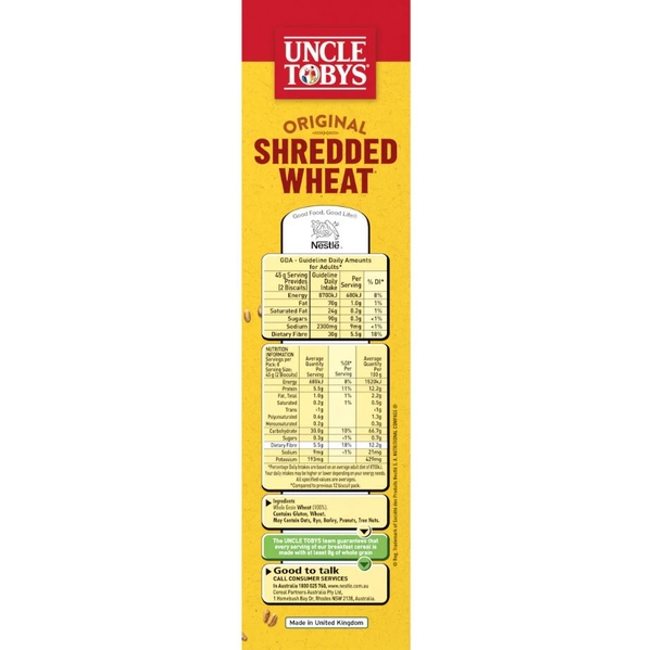 Bánh ngũ cốc lúa mì nguyên cám Uncle Tobys Original Shredded Wheat Biscuits