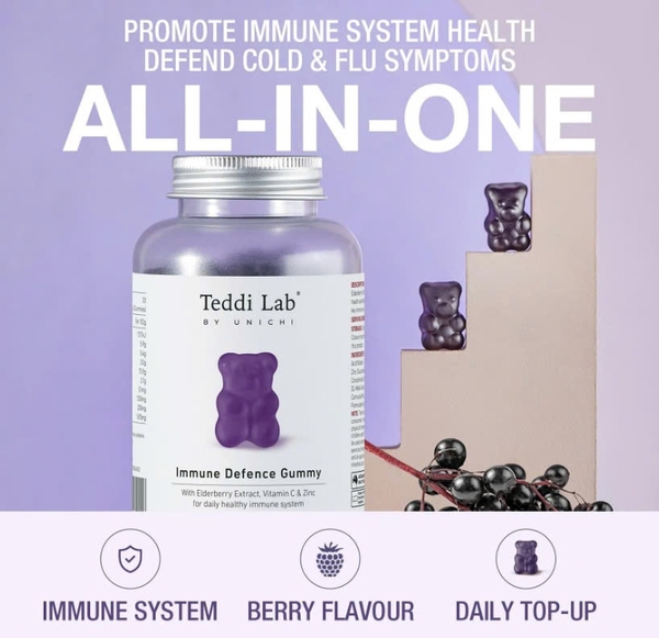 Kẹo dẻo tăng cường miễn dịch Unichi Teddy Lab Elderberry Immune Defence Gummy 60 viên