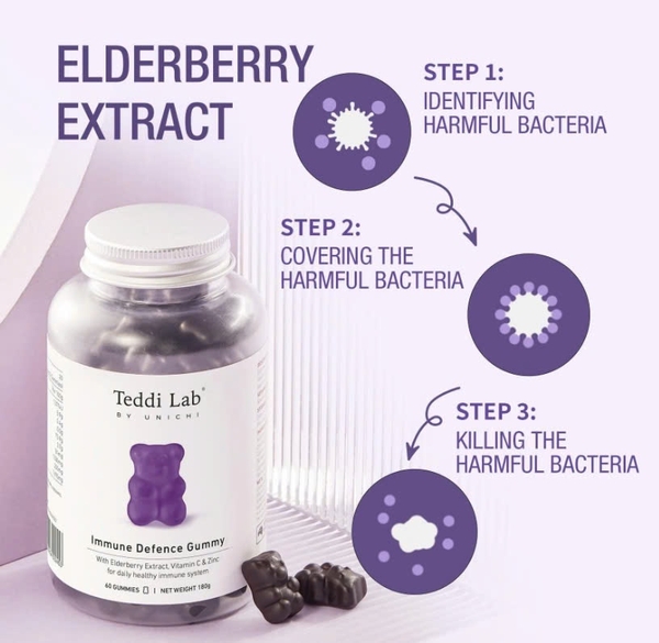 Kẹo dẻo tăng cường miễn dịch Unichi Teddy Lab Elderberry Immune Defence Gummy 60 viên