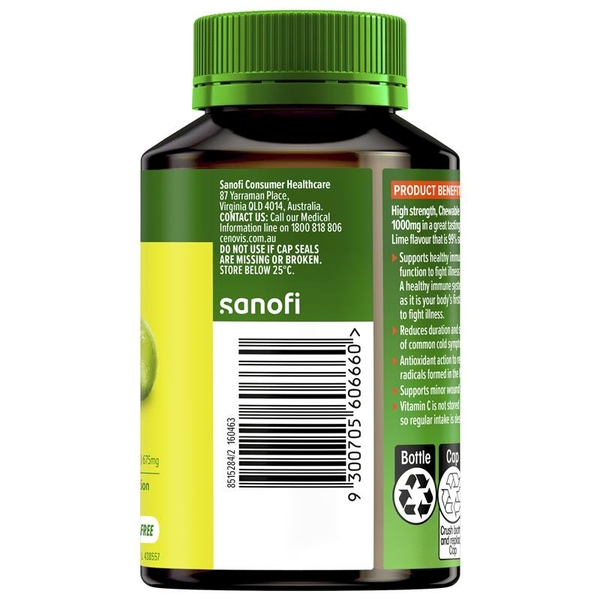 Viên nhai bổ sung Vitamin C vị chanh Cenovis Chewable 1000mg Lemon Lime