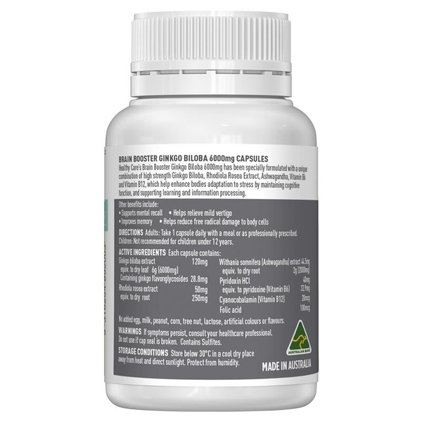 Viên uống bổ não Healthy Care Brain Booster Ginkgo Biloba 6000mg 60 viên