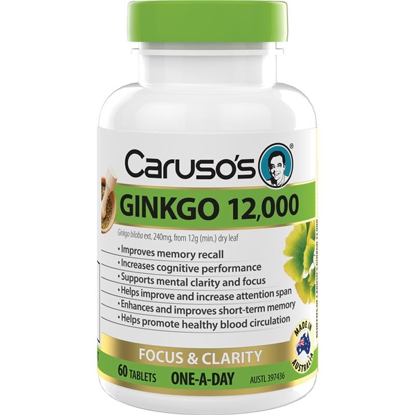 Viên uống bổ não & tăng tuần hoàn máu não Caruso's Ginkgo 12,000mg 60 viên [Pre-order]