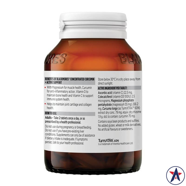 Viên uống tinh chất nghệ liều cao Blackmores Concentrated Curcumin + Active Support 120 viên