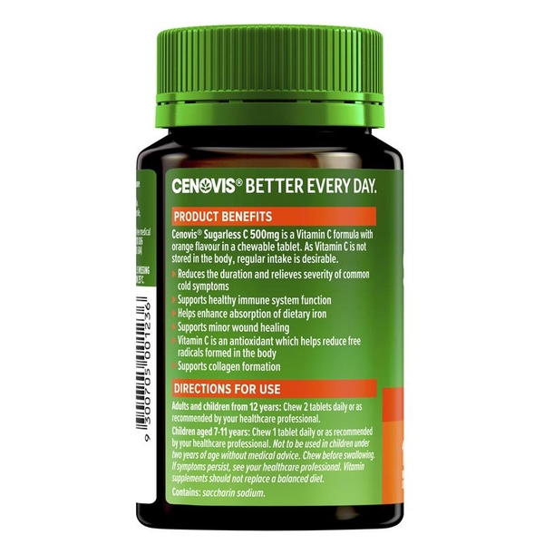 Viên ngậm Vitamin C không đường Cenovis Sugarless C 500mg