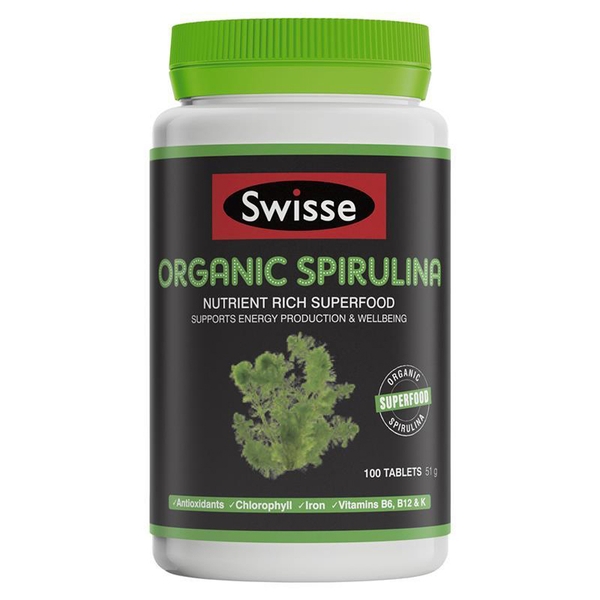 Viên uống tảo xoắn Úc Swisse Organic Spirulina 100 viên