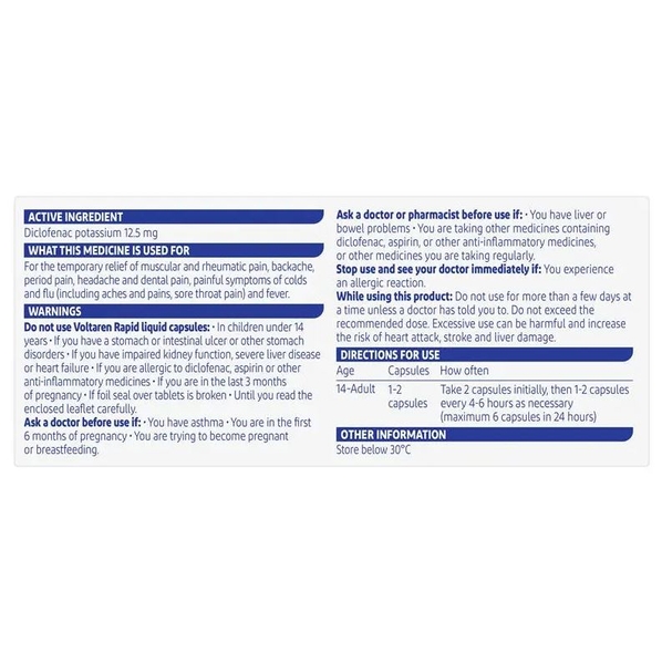 Viên uống giảm đau Voltaren Rapid 12.5mg Pain Relief Liquid 20 viên