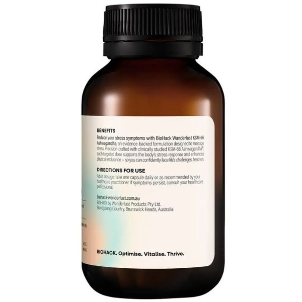 Viên uống giảm căng thẳng và an thần Wanderlust BioHack KSM-66 Ashwagandha 30 viên