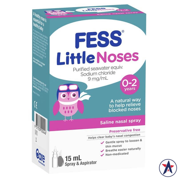 Xịt mũi cho bé Fess Little Noses Saline Nose Spray + Aspirator 15ml [Pre-order]