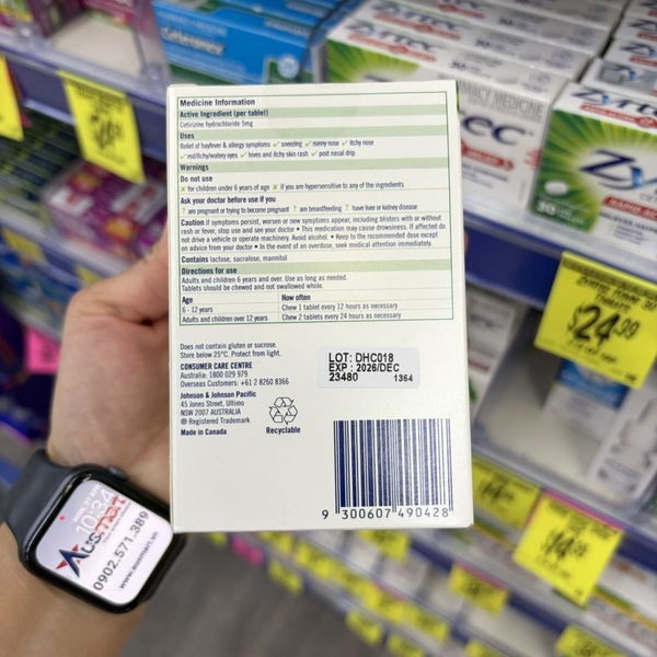 Thuốc dị ứng cho bé Zyrtec Kids Relieves Hayfever & Allergy Symptoms Chewable