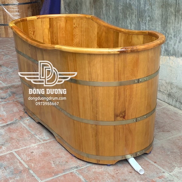 bồn tắm gỗ PơMu bầu dục bo viền