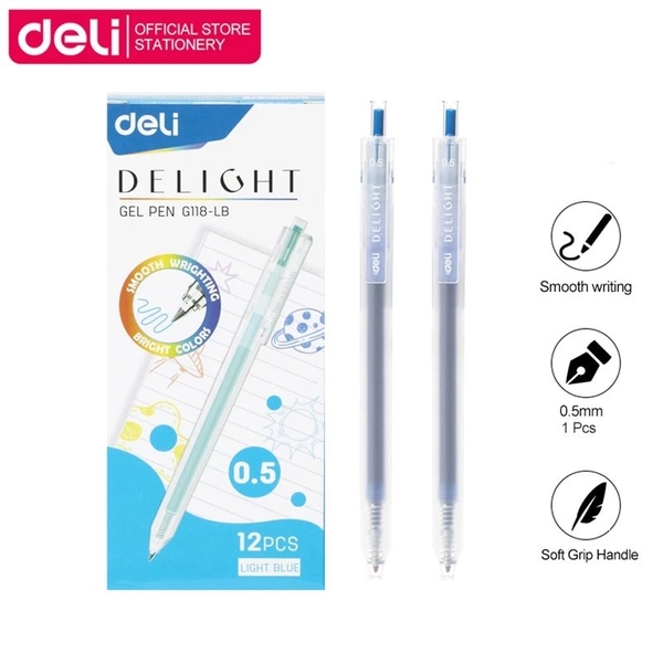 Bủt Gel 0.5mm Deli EG118-LB - Xanh dương nhạt - Nhà Sách Hồng Bách