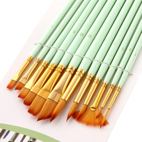 12 cọ vẽ tranh sợi cọ nylon tay cầm gỗ chất lượng cao Artist Brushes S006