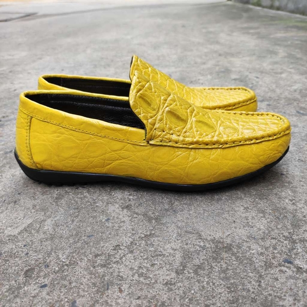 Giày mọi màu vàng nổi bật. Da bụng hông cá sấu siêu bền!
