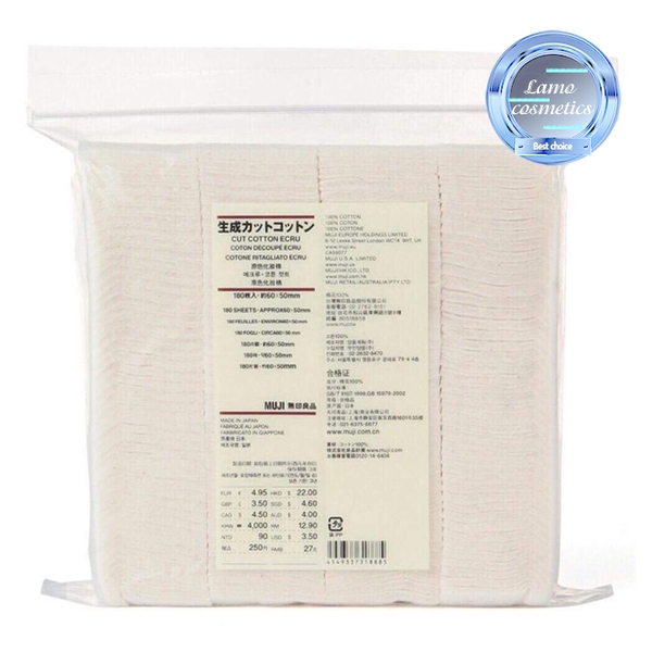 Bông Tẩy Trang Hữu Cơ Muji Cut Cotton 180 Miếng