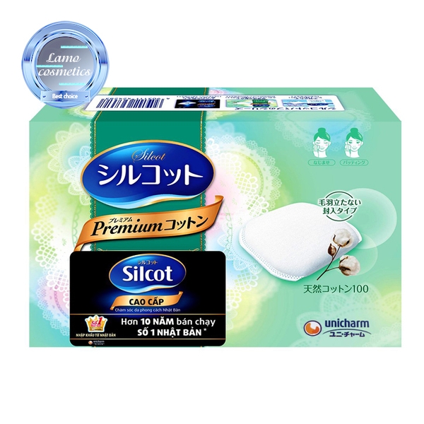 Bông Trang Điểm Cao Cấp Unicharm Silcot Màu Xanh Lá 66 Miếng Chính Hãng 100%