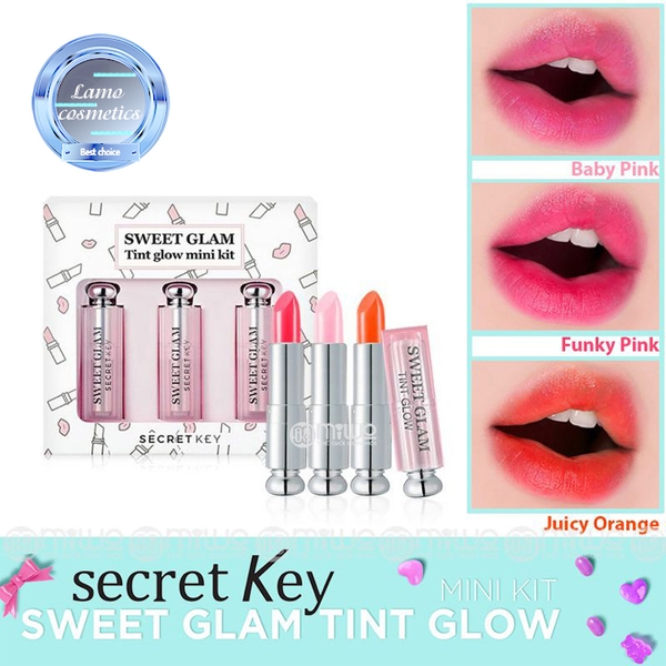 Son Dưỡng Có Màu Secret Key Sweet Glam Tint Glow Mini Kit Set 3 Cây