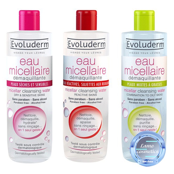 Tẩy trang Evoluderm Eau Micellaire Đủ Màu
