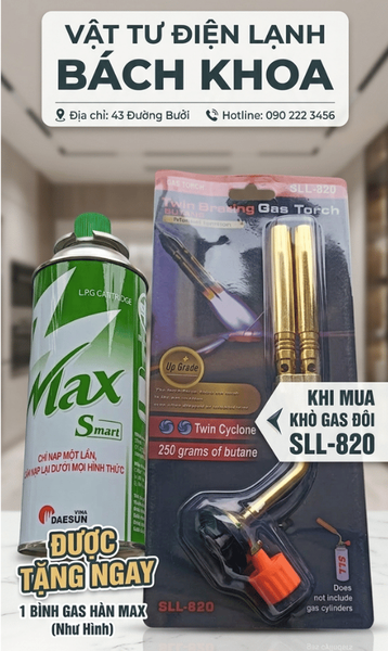 MUA KHÒ GAS ĐÔI TWIN BRAZING SLL-820 TẶNG BÌNH GAS HÀN MAX SMART