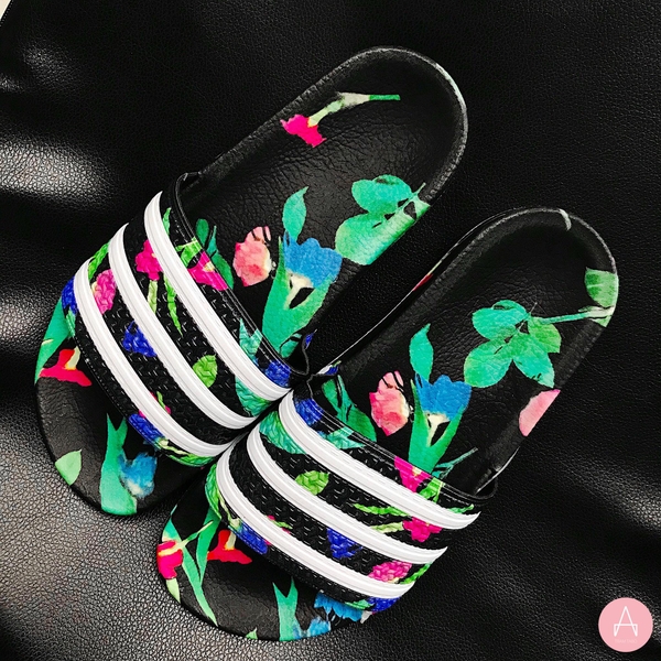 [EE4853] W ADIDAS ADILETTE BLACK FLORAL